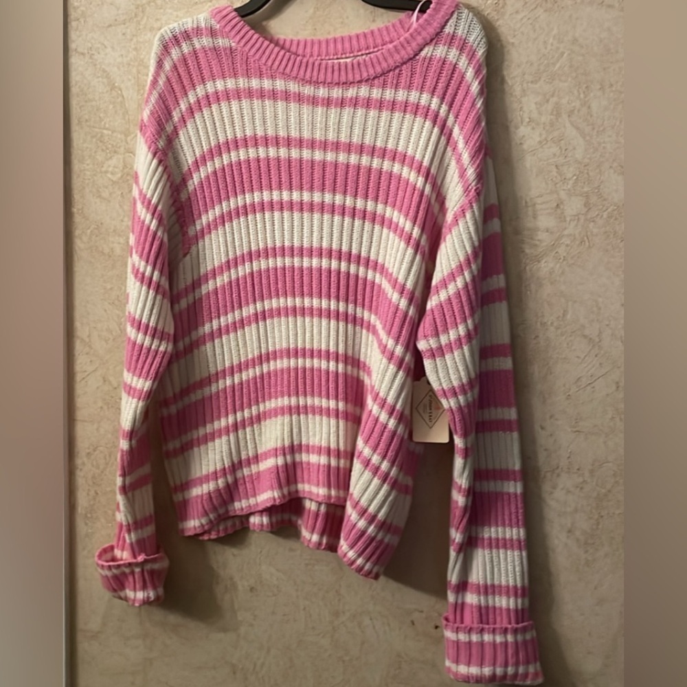 St. John's Bay Long Sleeve Pullover Pink Striped Sweater (Bust 46”Length 24”) - Picture 2 of 9